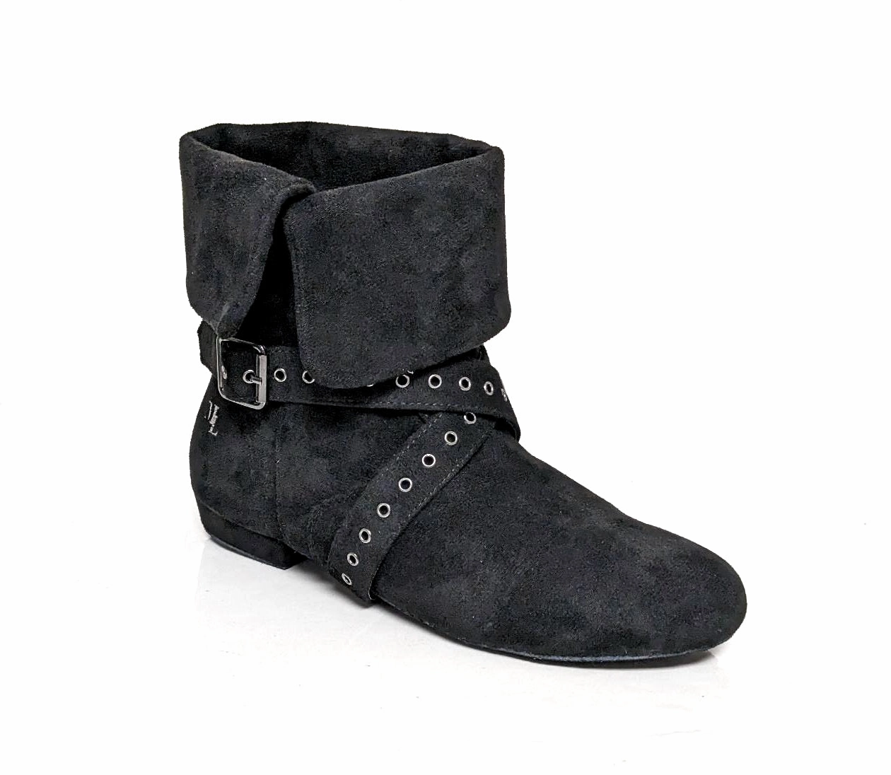 Ballet Flat Shoes Leather Marine Lauren, Aurora (New), Black Suede, Flat Heel