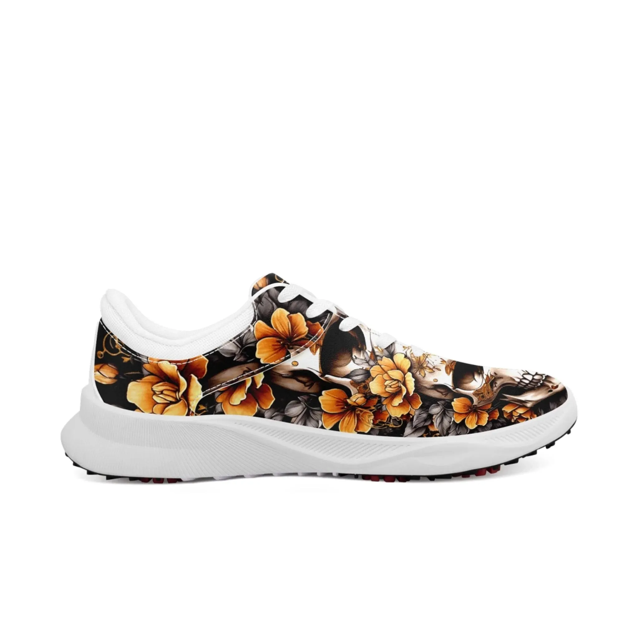 Personalized Gothic Style Golf Shoes, Custom Raven and Skull Golf Shoes, Dark Fashion Footwear