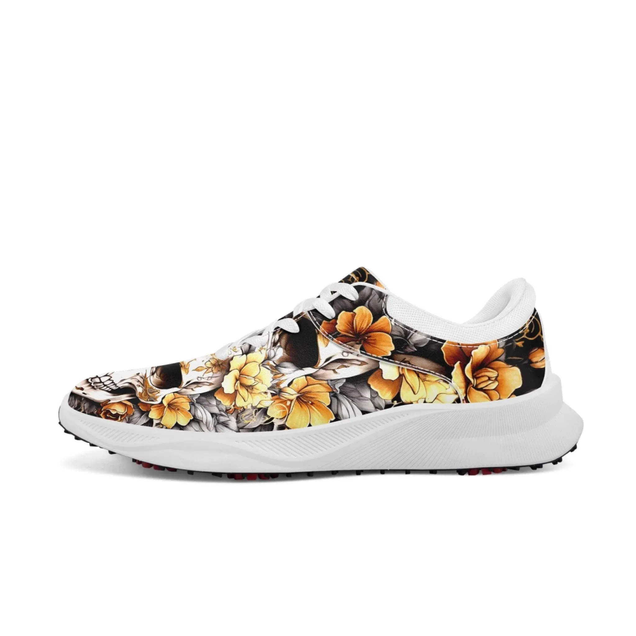 Personalized Gothic Style Golf Shoes, Custom Raven and Skull Golf Shoes, Dark Fashion Footwear