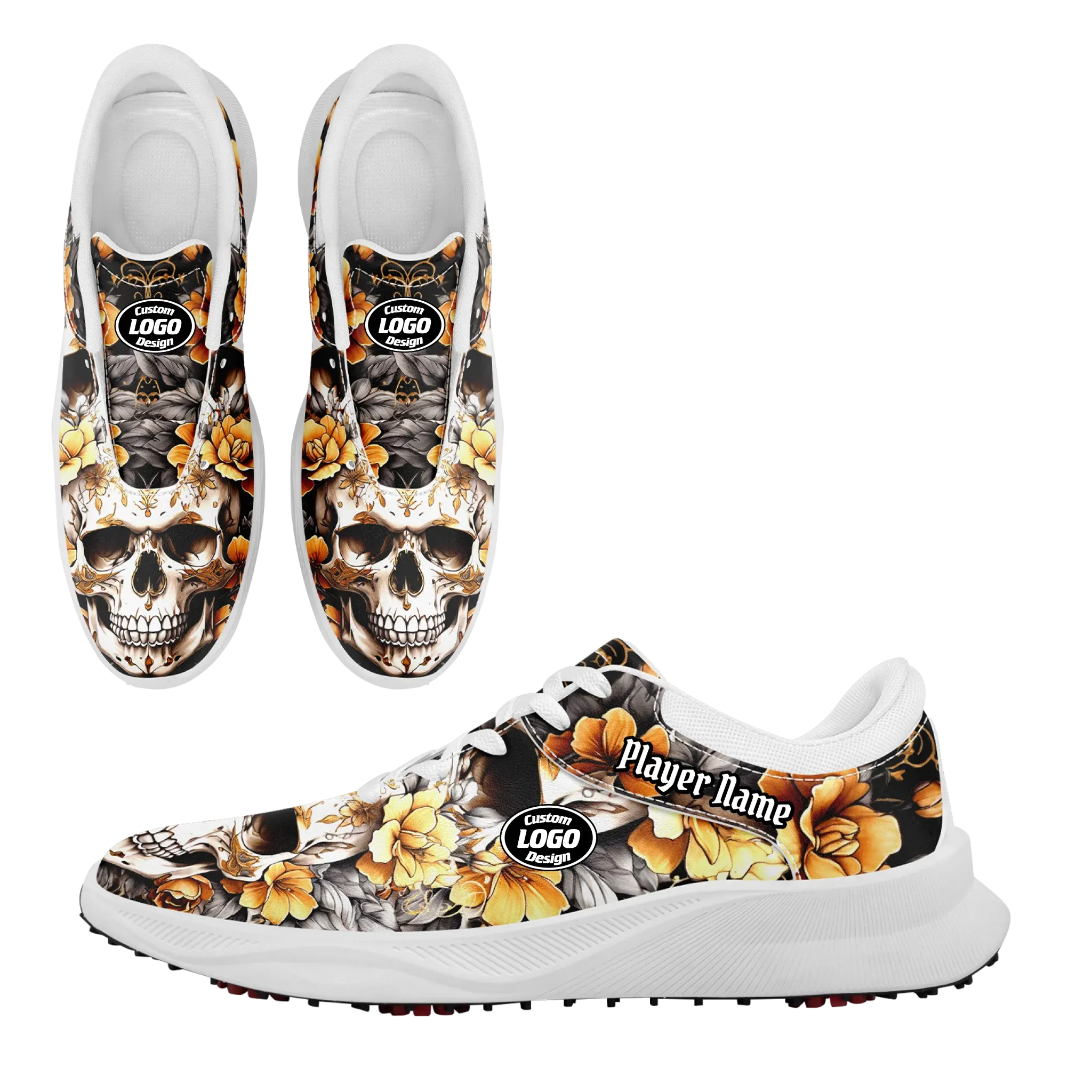 Personalized Gothic Style Golf Shoes, Custom Raven and Skull Golf Shoes, Dark Fashion Footwear Cowboy Golf