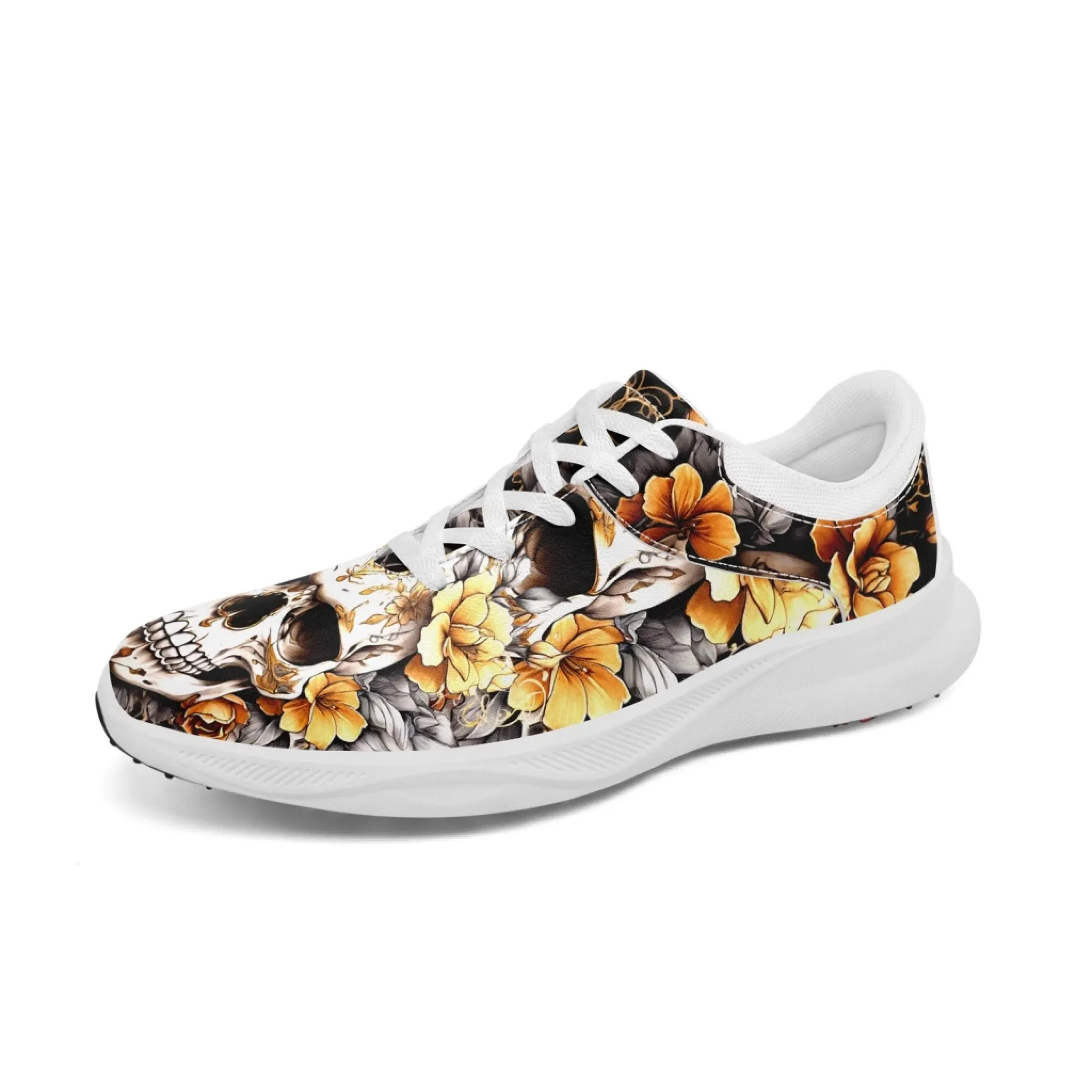 Personalized Gothic Style Golf Shoes, Custom Raven and Skull Golf Shoes, Dark Fashion Footwear