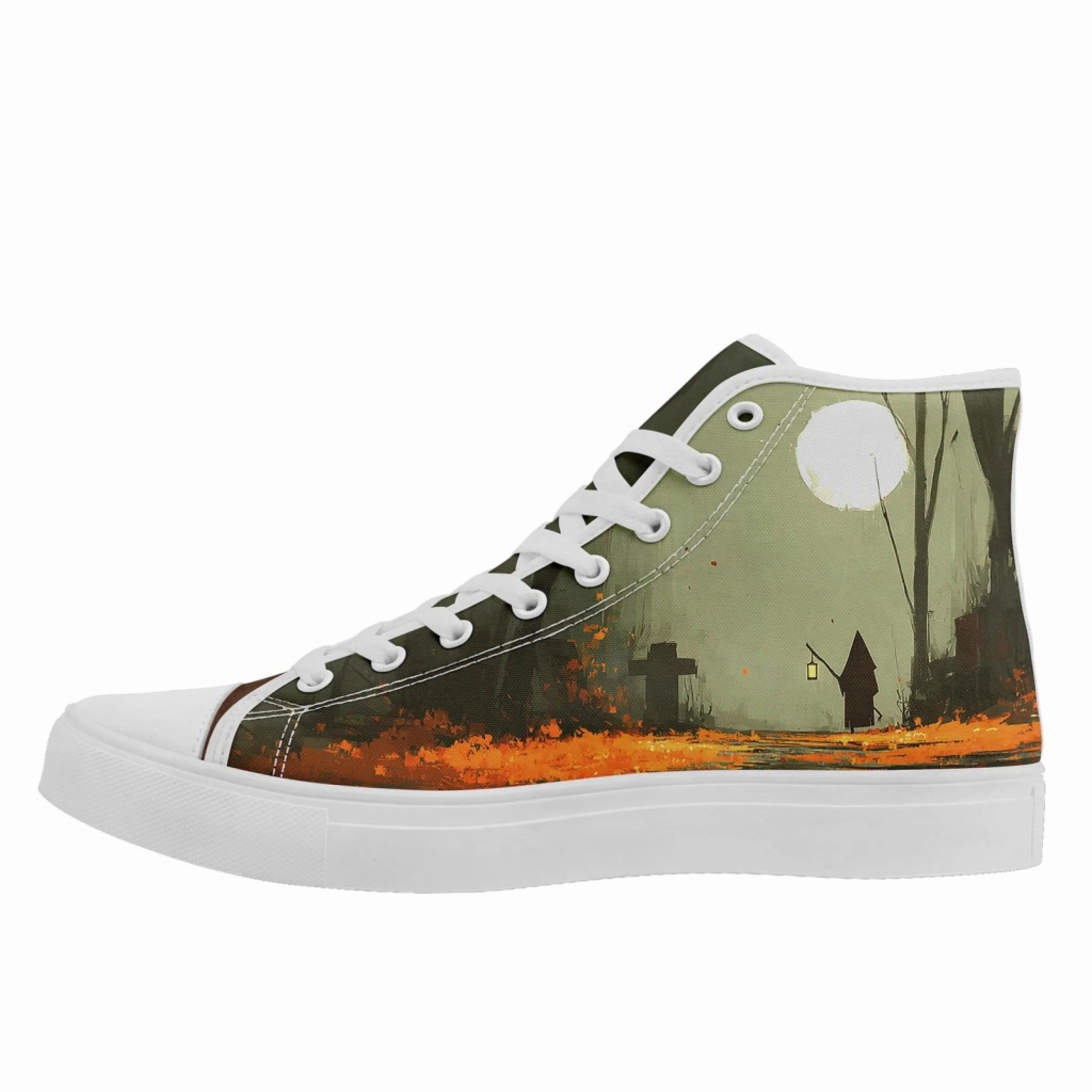 Personalized Halloween Design Sneakers, Custom Spooky Hight Top Shoes, Unisex Lace Up Shoes FN024-25023144 High Heels Basic