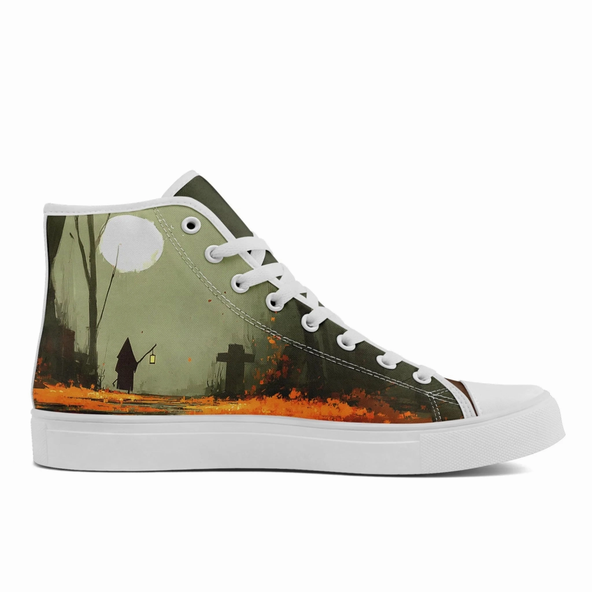 Ceramic High Heel Personalized Halloween Design Sneakers, Custom Spooky Hight Top Shoes, Unisex Lace Up Shoes FN024-25023144