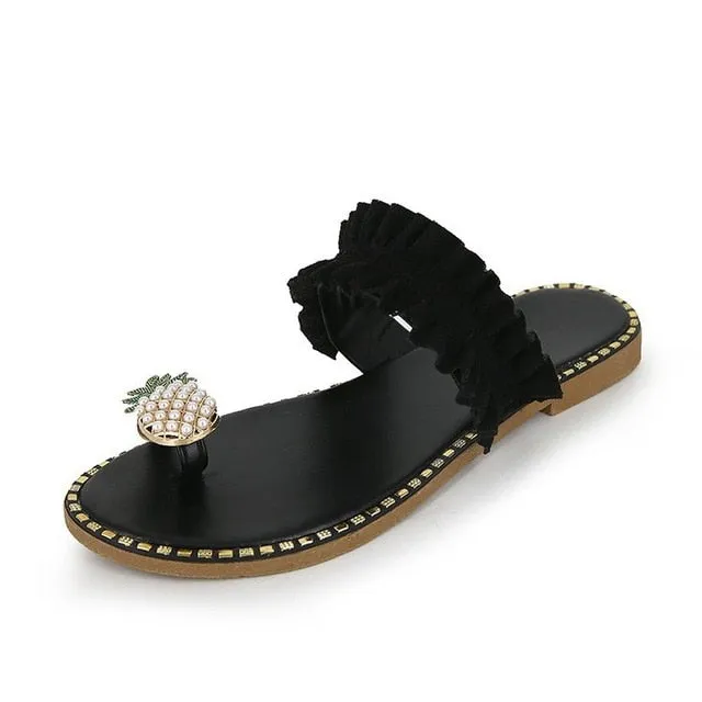 Pineapple & Ruffles Flat Sandals Womens Shoes Baby Flat Shoes