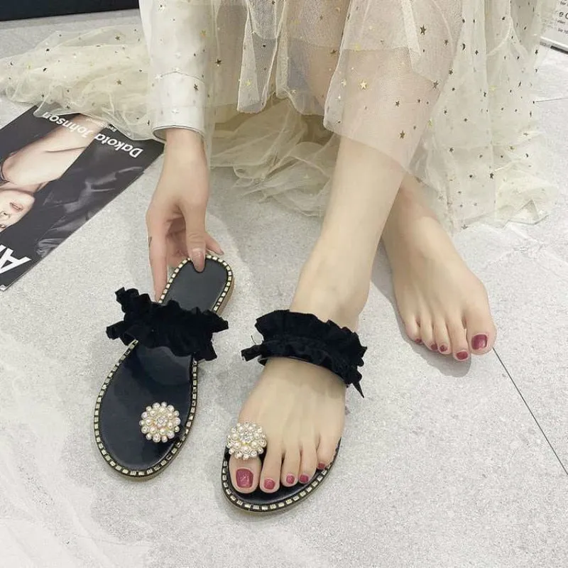 Pineapple & Ruffles Flat Sandals Womens Shoes Shoes With Flat Insoles