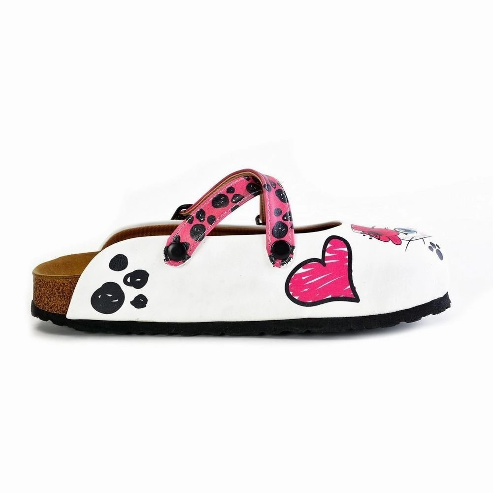 High Heel Styles Pink and Black Paw Patterned, White and Pink Cute Cat Patterned Clogs - WCAL174