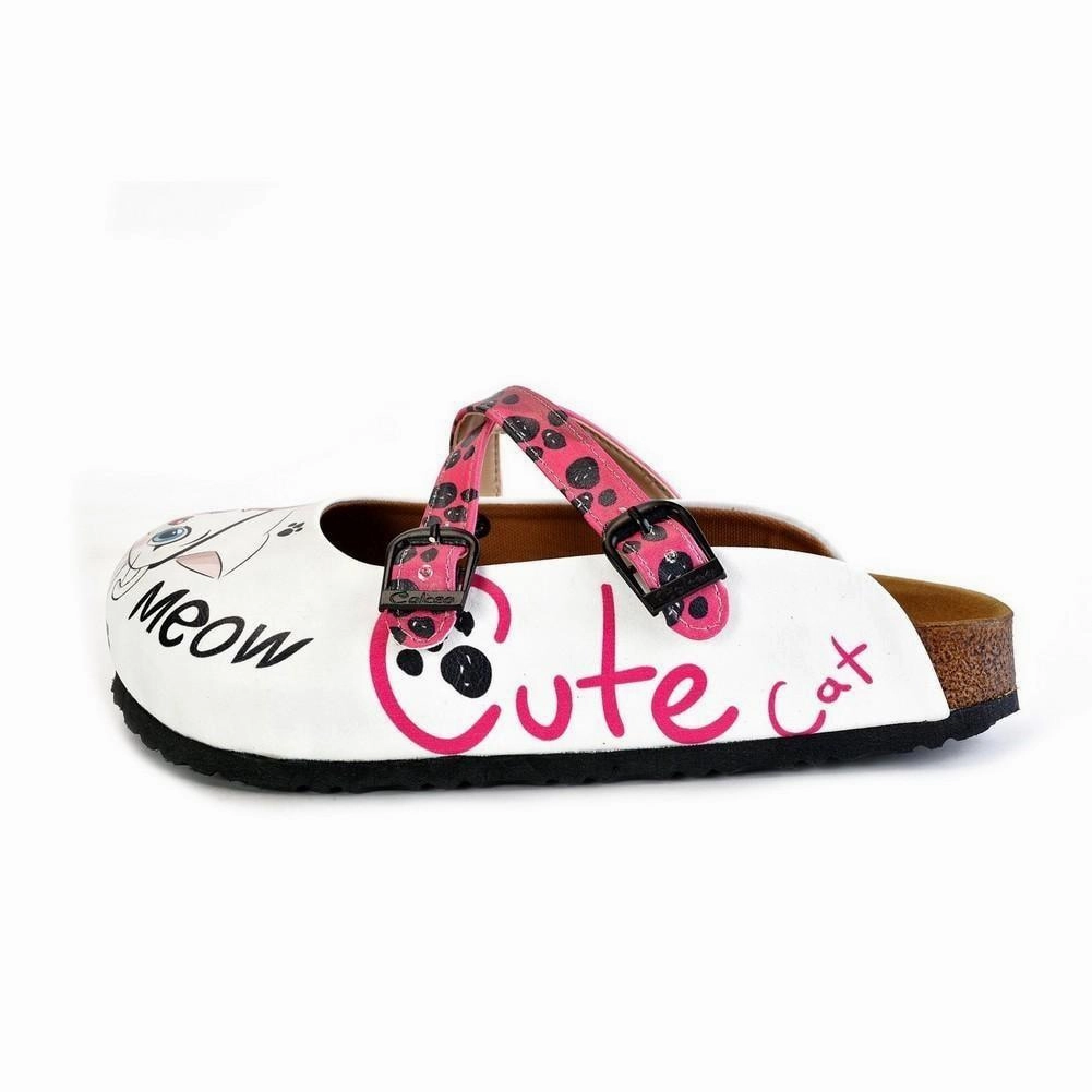Pink and Black Paw Patterned, White and Pink Cute Cat Patterned Clogs - WCAL174 Shoe High Heels
