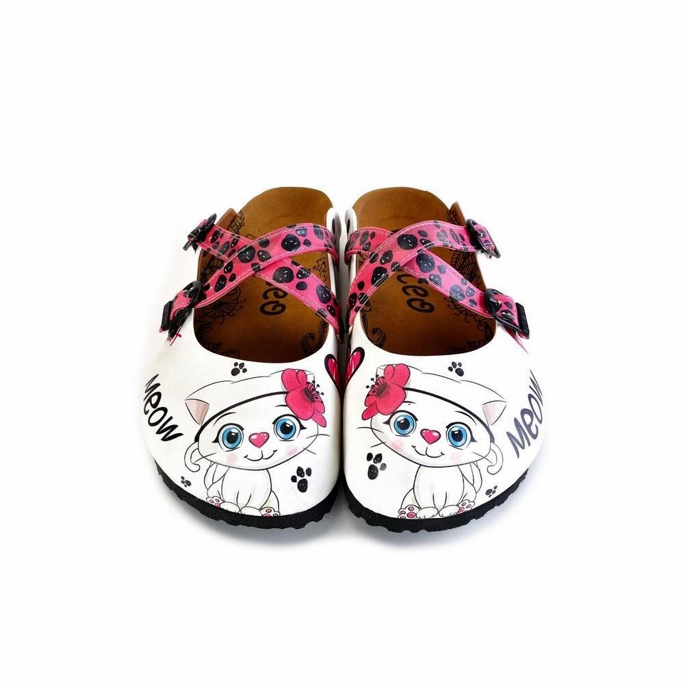 Pink and Black Paw Patterned, White and Pink Cute Cat Patterned Clogs - WCAL174 Daisy Dukes And High Heels