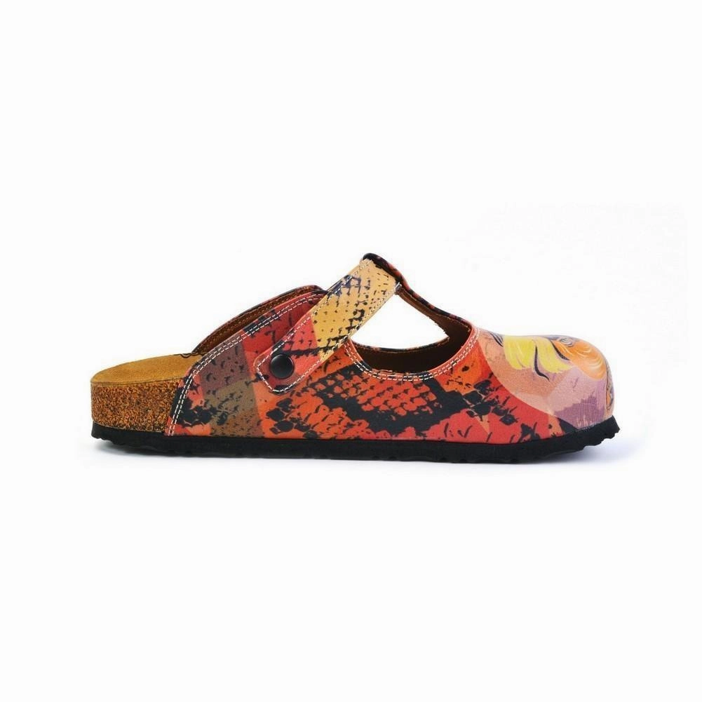 Megyn Kelly High Heels Pink, Red, Yellow Mixed Black Patterned Abstract Women Patterned Clogs - CAL1506