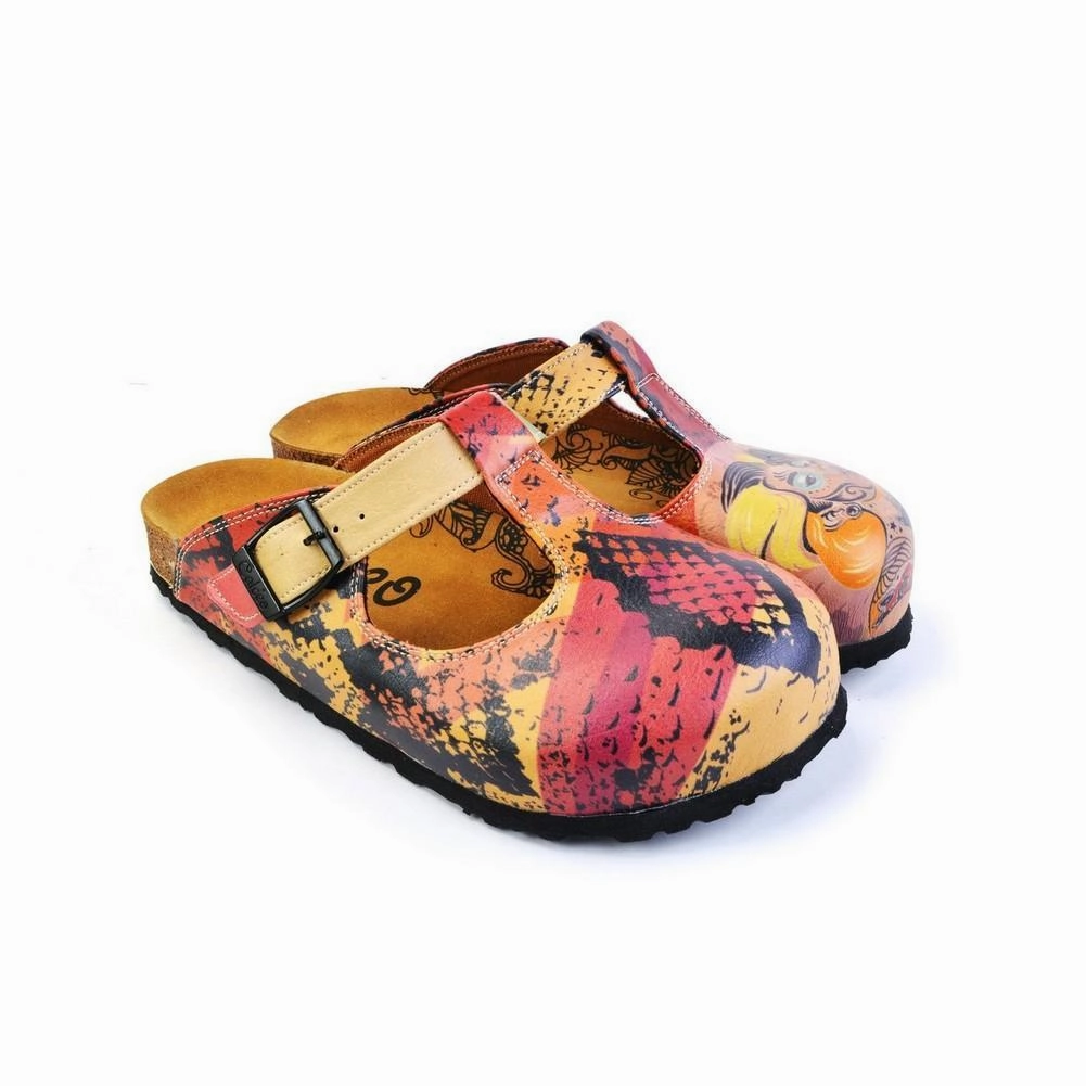 Pink, Red, Yellow Mixed Black Patterned Abstract Women Patterned Clogs - CAL1506 Well Worn High Heel Shoes