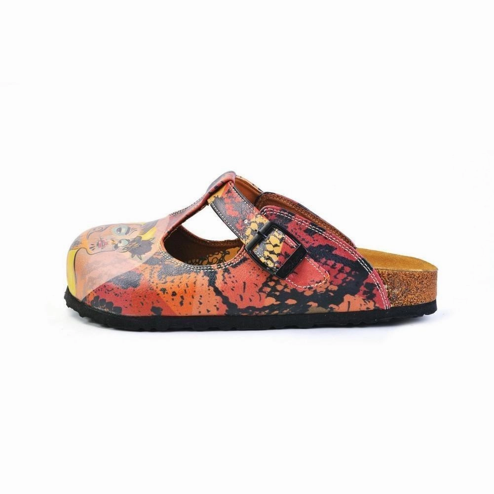 High Heel Shoes With Wings Pink, Red, Yellow Mixed Black Patterned Abstract Women Patterned Clogs - CAL1506