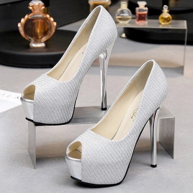 Sexy High Heels Party Pumps Women Shoes High Heel Platform Wedding Shoes Bride Pumps Peep Toe Stiletto Heels tacones mujer