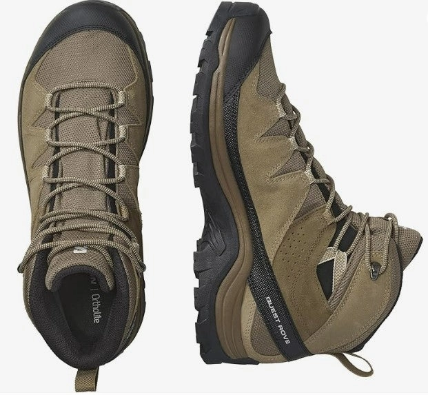 Vs Hiking Boots Salomon Men's QUEST ROVE GORE-TEX Leather Hiking Boots for Men, Kangaroo / Kelp / Black