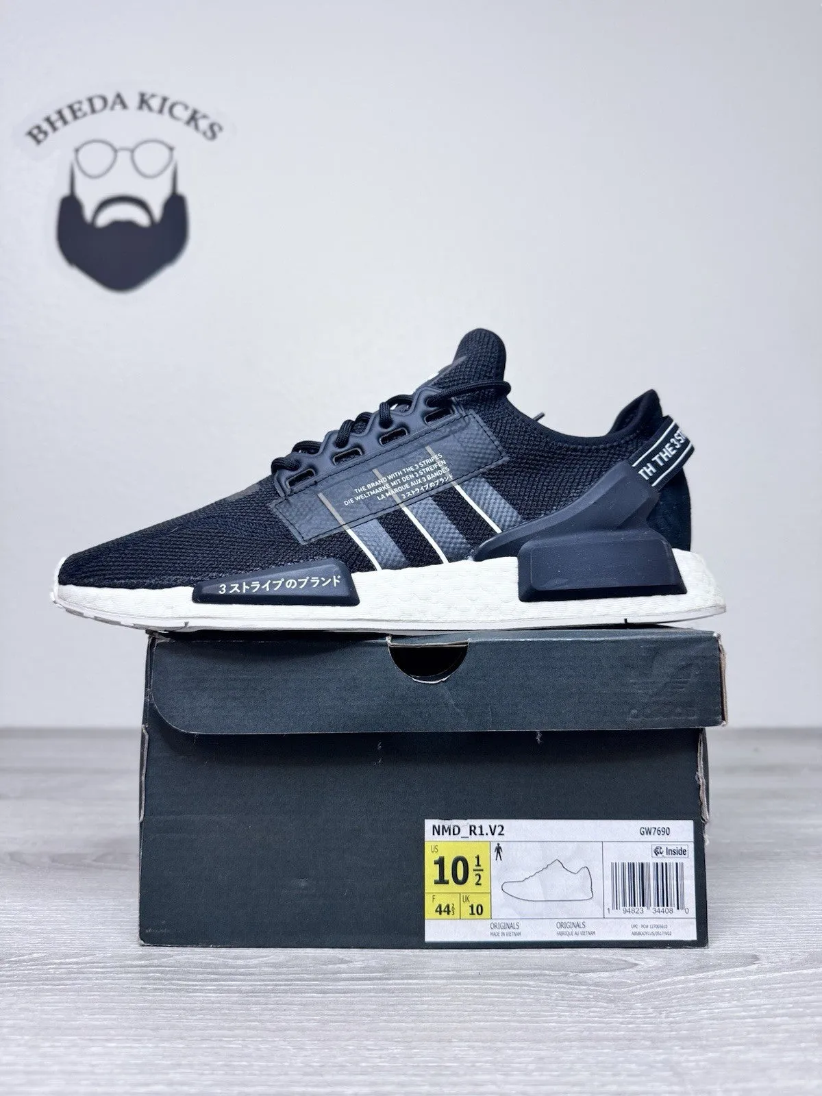 Topo Running Shoe Size 10.5 - Adidas Nmd R1.V2 Men Running Athletic Shoes Core Black White GW7690