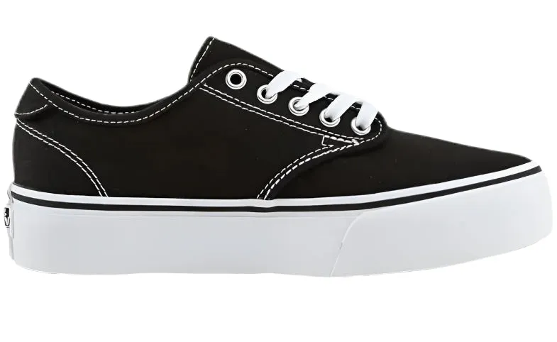 Vans Women's Camden Platform Sneakers - Black/White Canvas Low-Top with Waffle Sole Radii Sneakers