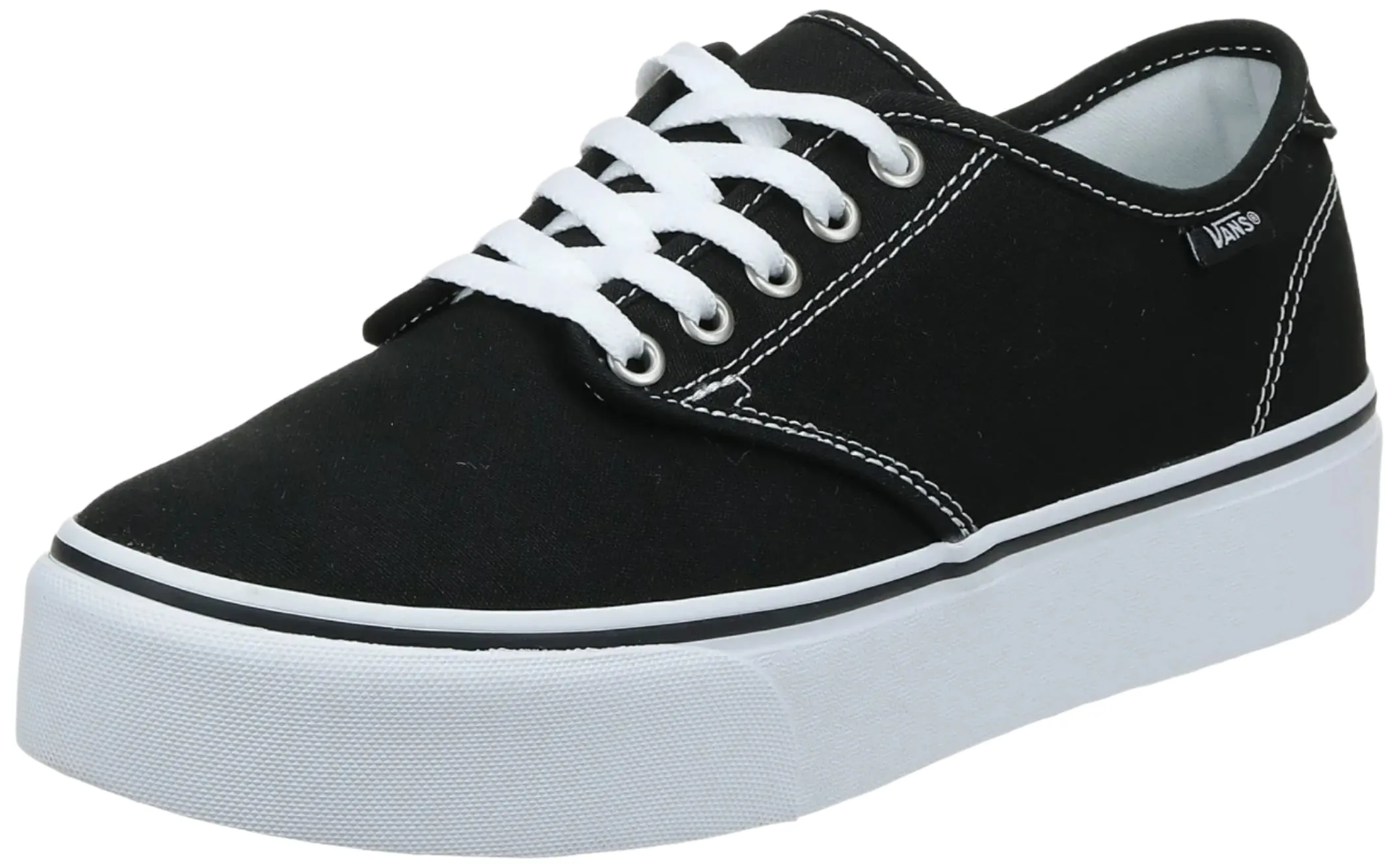 Vans Women's Camden Platform Sneakers - Black/White Canvas Low-Top with Waffle Sole Sneakers Dressy