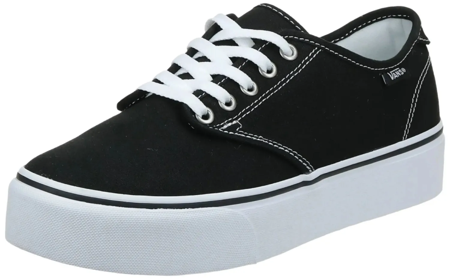 Slip Resistant Steel Toe Sneakers Vans Women's Camden Platform Sneakers - Black/White Canvas Low-Top with Waffle Sole