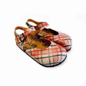 Red, Beige, Black Lines and Red Rose Patterned Clogs - CAL1601 High Heels Synonym
