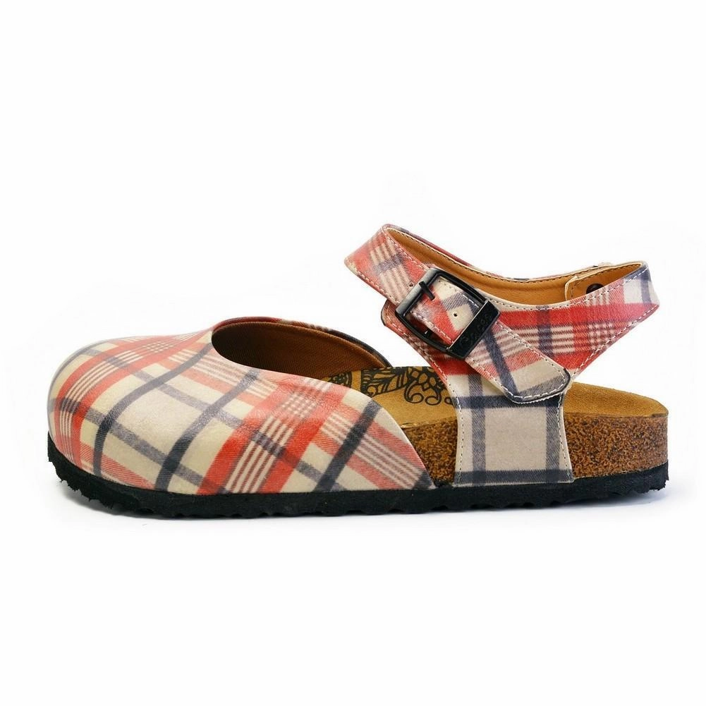 Red, Beige, Black Lines and Red Rose Patterned Clogs - CAL1601 Tight Dress High Heels