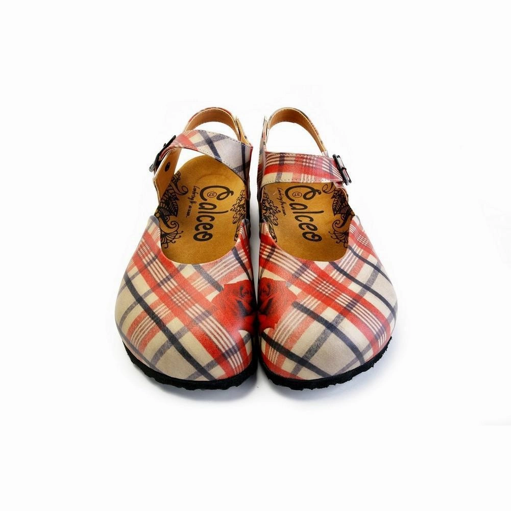 Red, Beige, Black Lines and Red Rose Patterned Clogs - CAL1601 High Heels And Low Lifes Movie