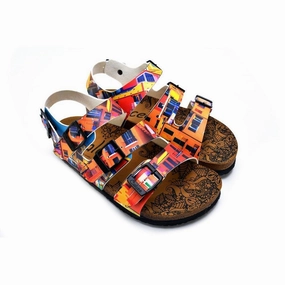High Heels Low Lifes Red, Orange, Yellow, Blue Colored Windows Patterned Clogs - CAL1905