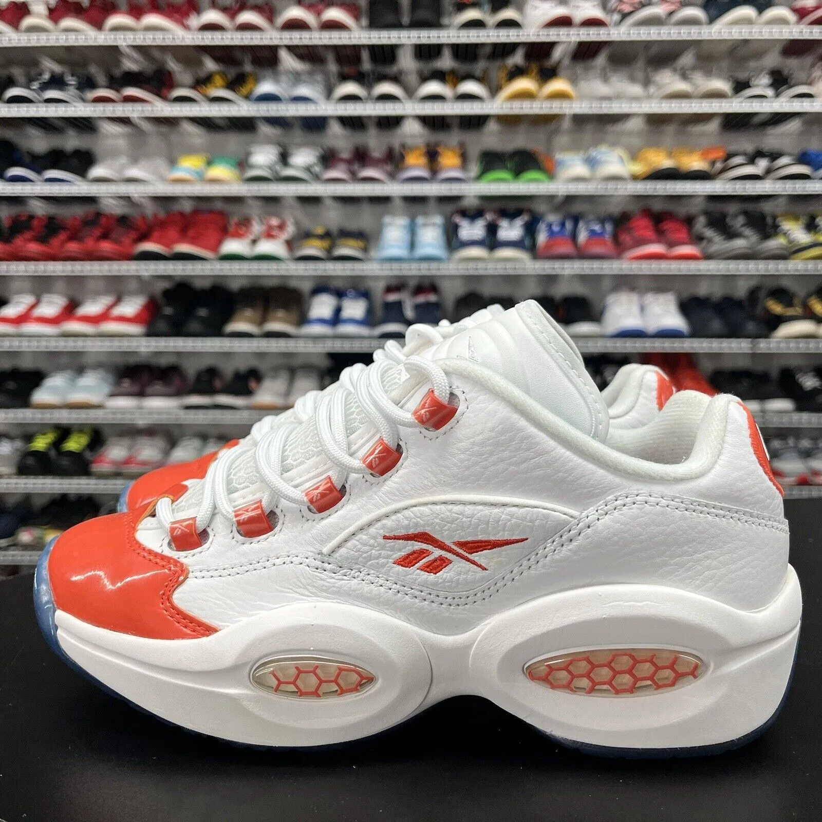 Hi Top Leather Sneakers Reebok Question Low Patent Leather Toe Orange GS FY2344 Youth Size 7