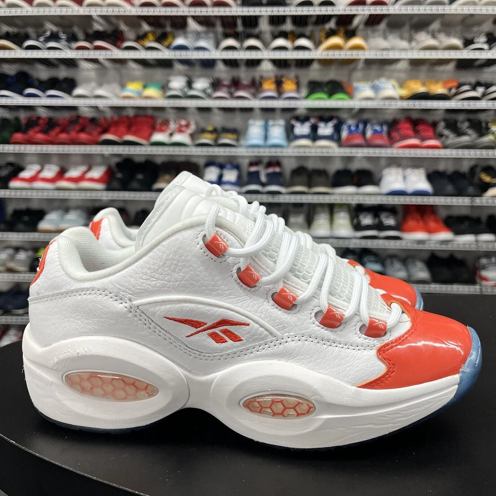 Reebok Question Low Patent Leather Toe Orange GS FY2344 Youth Size 7 Sperry Top Sider Slip On Sneakers