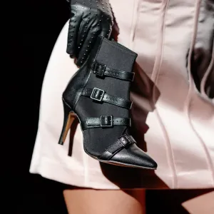 Reina Black Pointed-Toe Dance Boots Stiletto Heeled Boots