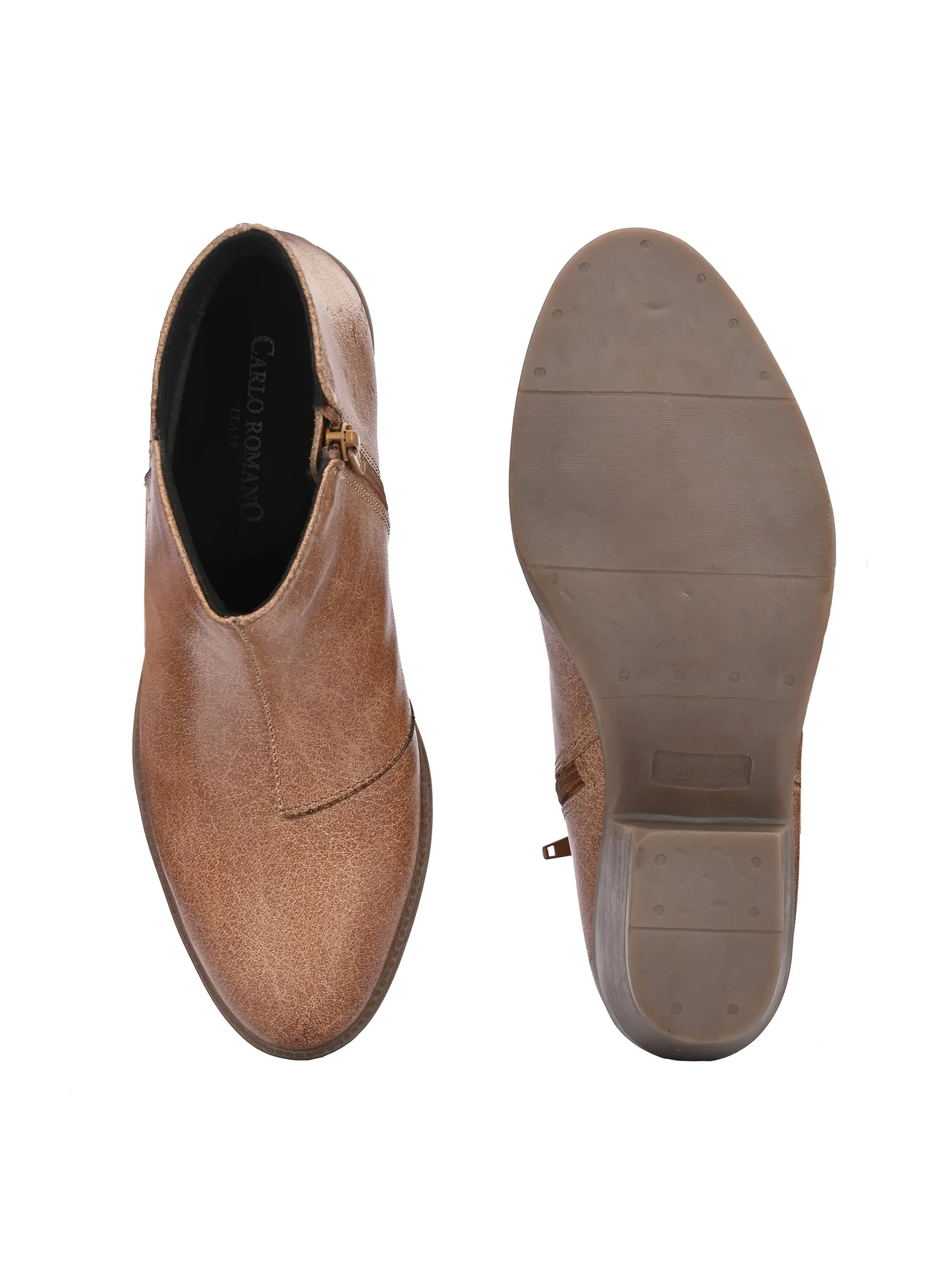 Black Fold Over Boots CARLO ROMANO BY WASAN SHOES GENUINE BURNISH LEATHER ANKLE BOOT