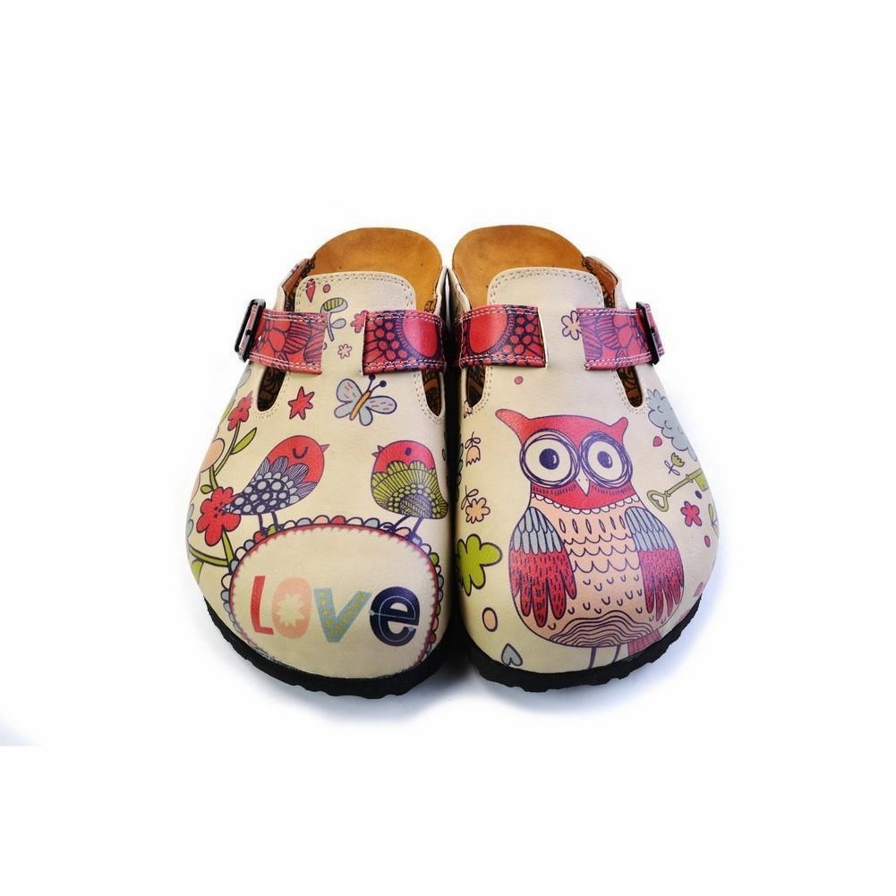 Pink, Blue, Red Flowers Pattern and Red Birds, White and Pink Love Written Owl Patterned Clogs - CAL374 High Heels For Plus Size