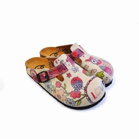 Pink, Blue, Red Flowers Pattern and Red Birds, White and Pink Love Written Owl Patterned Clogs - CAL374 High Heels For Women