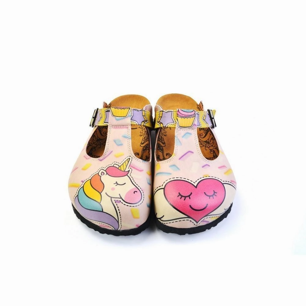 High Heels For Pink Candy and Pink Unicorn, Pink Heart Patterned Clogs - CAL1507