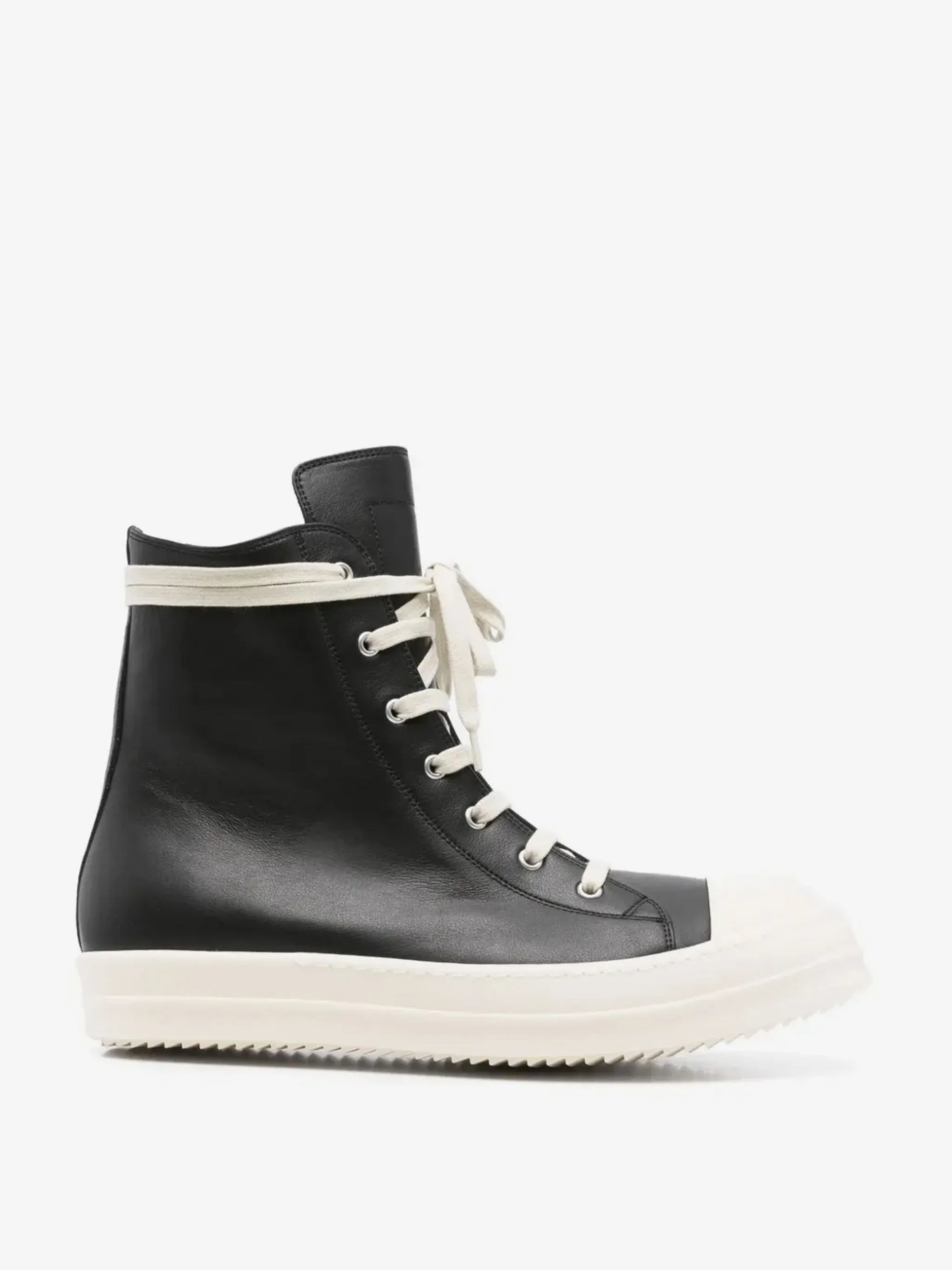 RICK OWENS - Men Leather High Top Sneakers Boat Sneakers