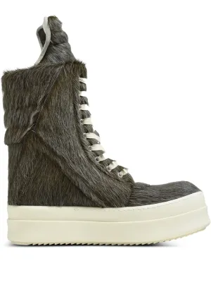RICK OWENS - Men Unshaved Leather Mega Geobaskets Best Sneakers For Motorcycle Riding