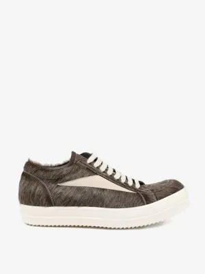RICK OWENS - Men Unshaved Leather Vintage Sneaks Sneakers Size 11 Wide