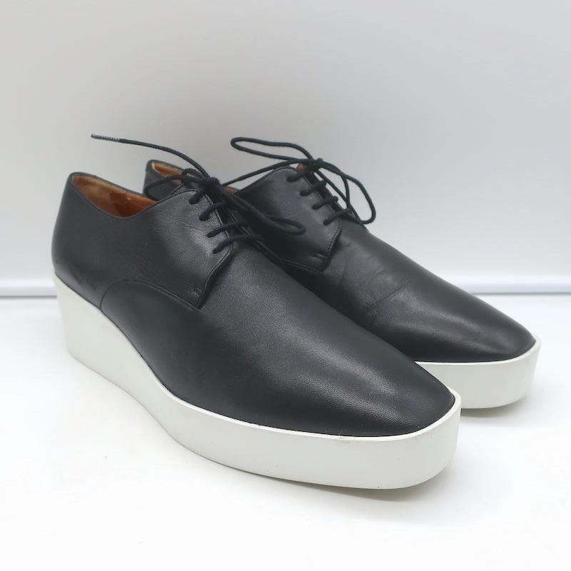 Robert Clergerie Lindsey Platform Wedge Oxfords Black Leather Size 41 Surge Cap Toe Oxfords