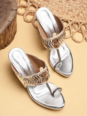 High Heels Sayings Rocia By Regal Silver Women High Block Heel Stylish Kolhapuris