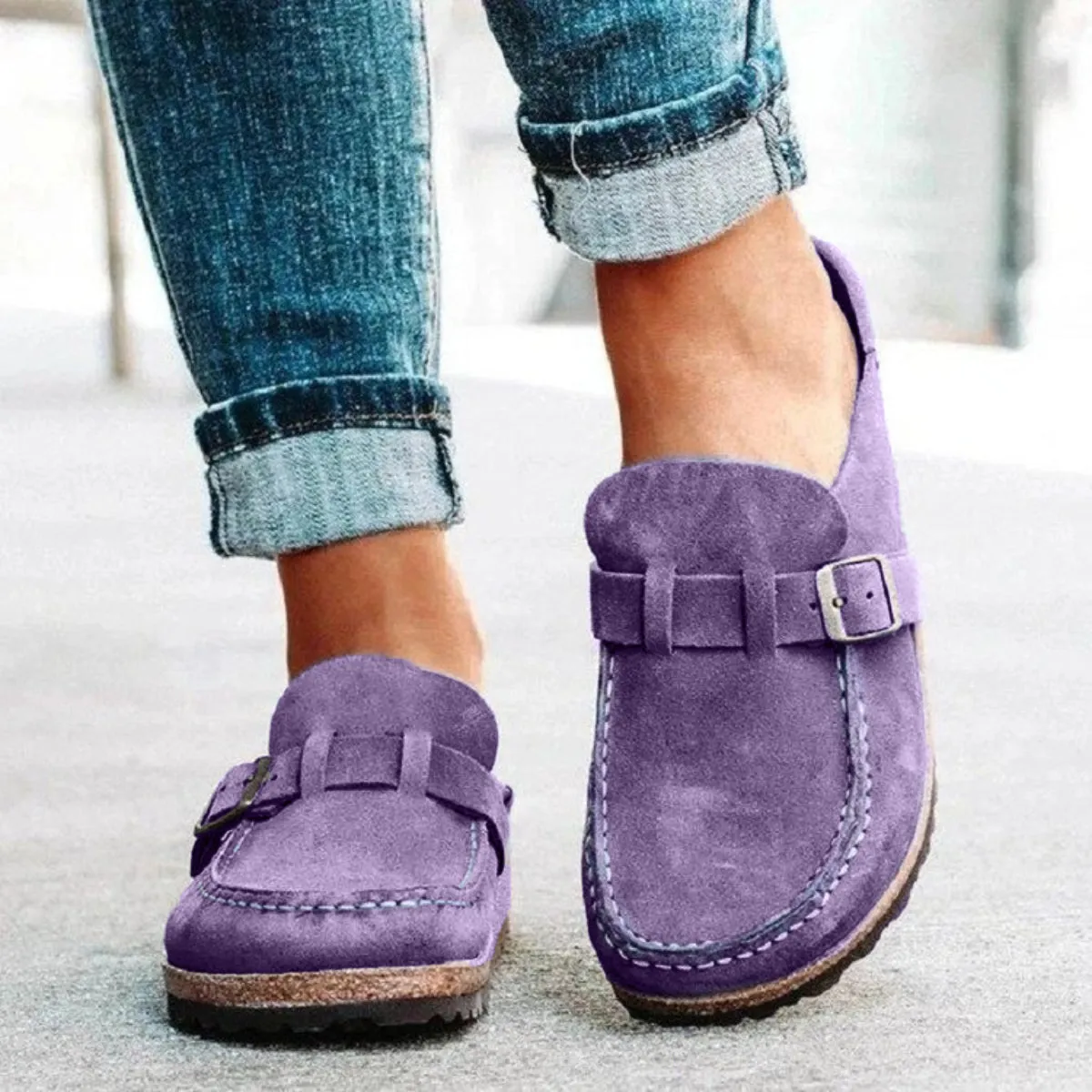 Loafers And Mules Round Toe Low Heel Buckle Loafers