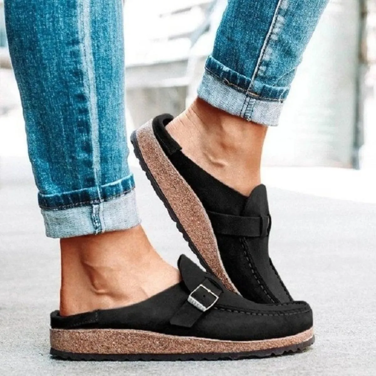 Round Toe Low Heel Buckle Loafers Loafers Work
