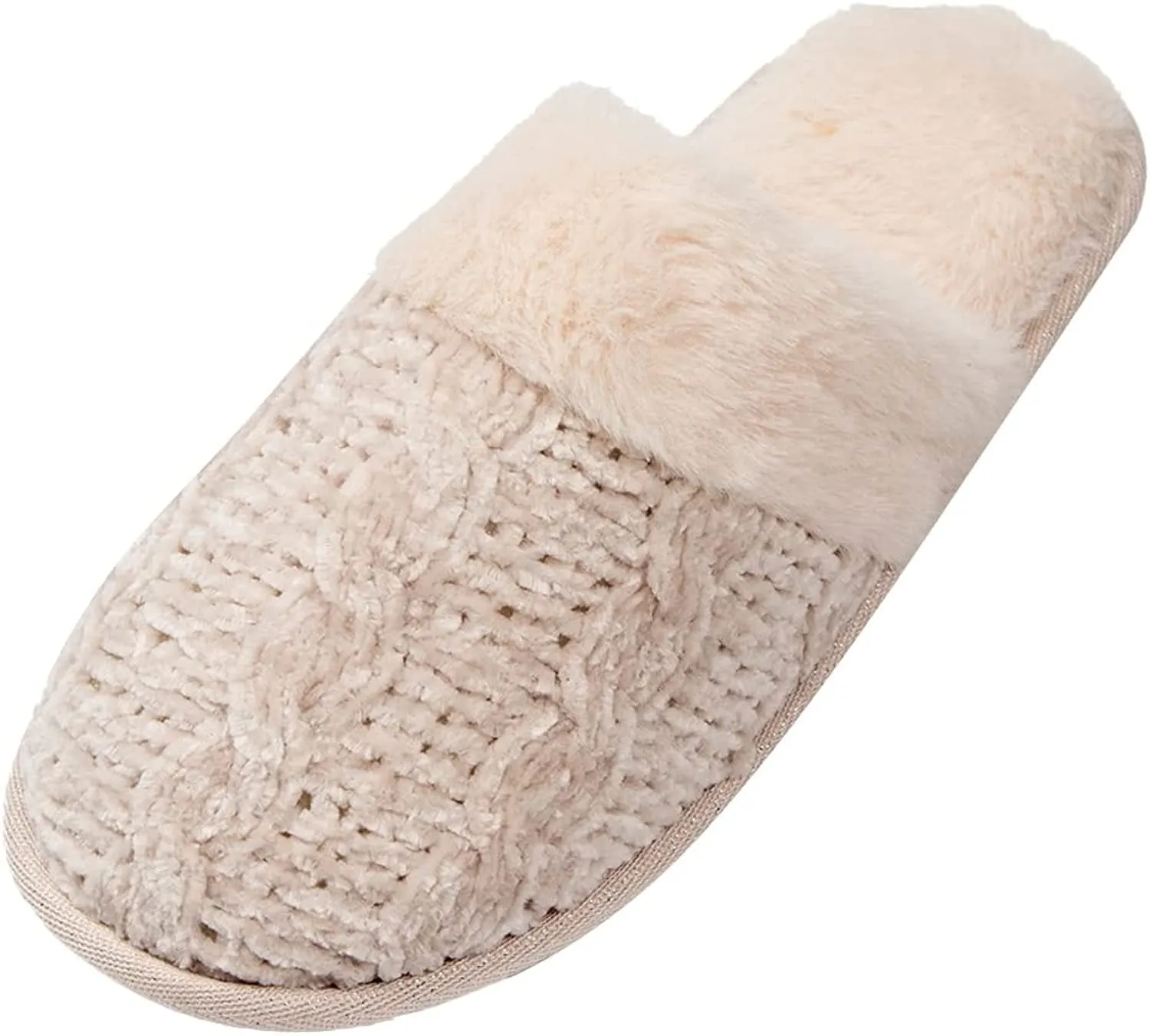 Roxoni Clog Sandals for Women  Fur Trim Slippers  Sweater Knit Slippers Cutout Slide Sandals