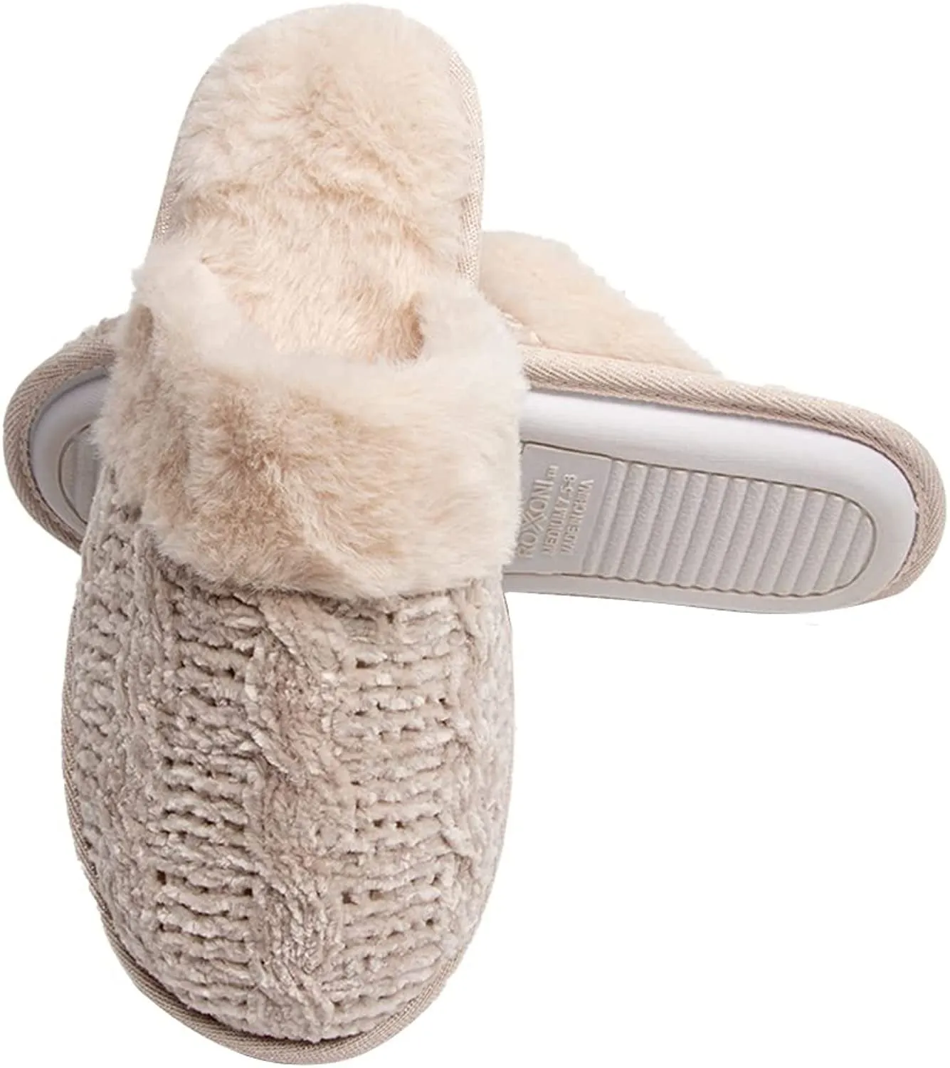 Roxoni Clog Sandals for Women  Fur Trim Slippers  Sweater Knit Slippers Hoodback Heather Knit Slippers