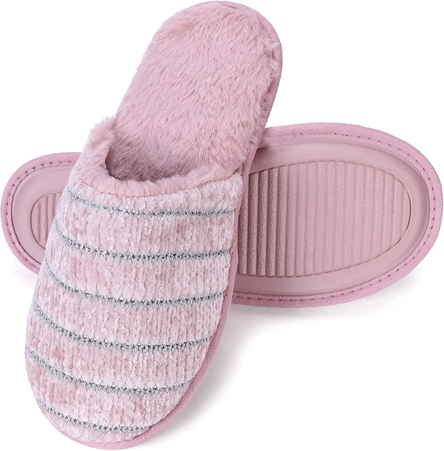 Pou Slippers ROXONI Women Slipper Cozy Memory Foam, Indoor Outdoor Rubber Sole