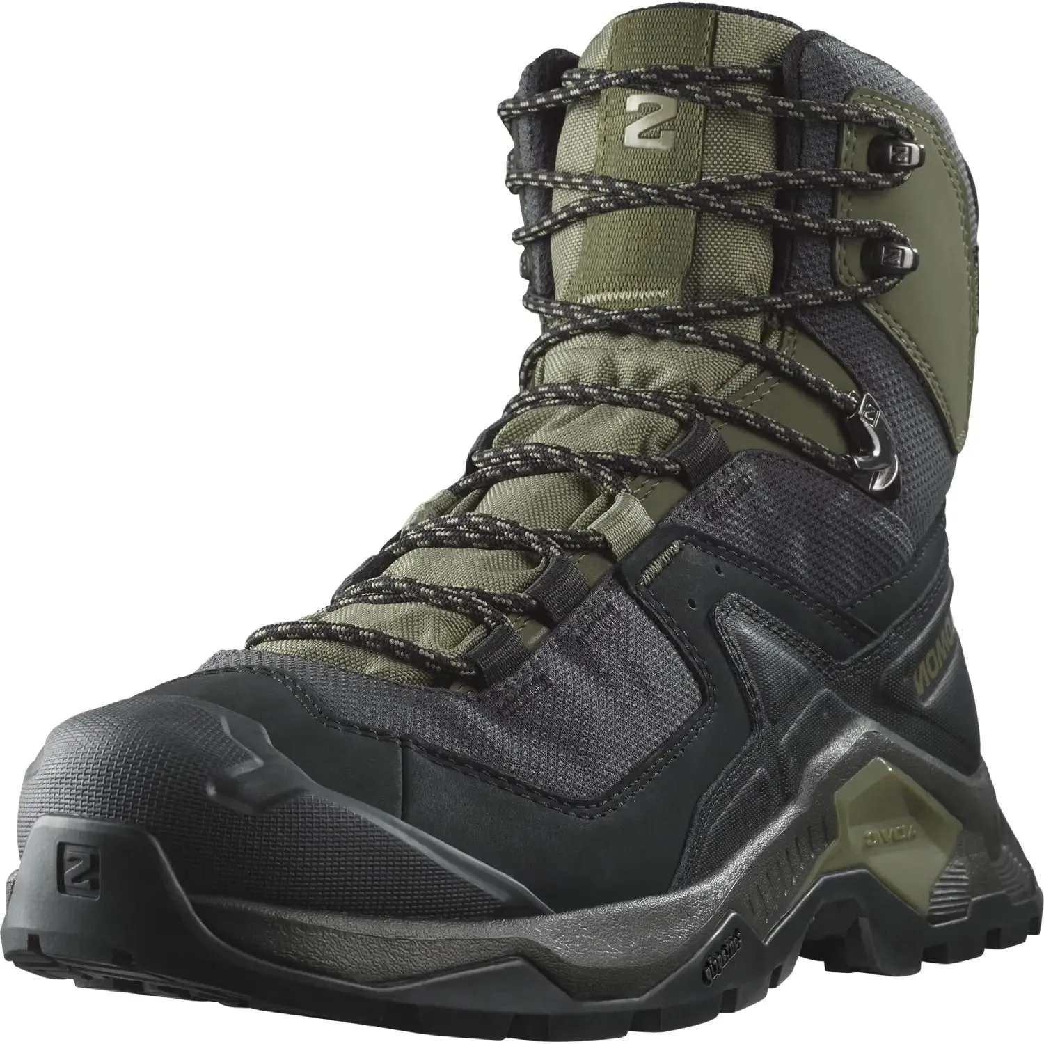 Katanas Climbing Shoes Salomon Men's Quest Element Gore-Tex, Waterproof Neutral Leather Hiking Boots - Black/Deep Lichen Green/Olive Night