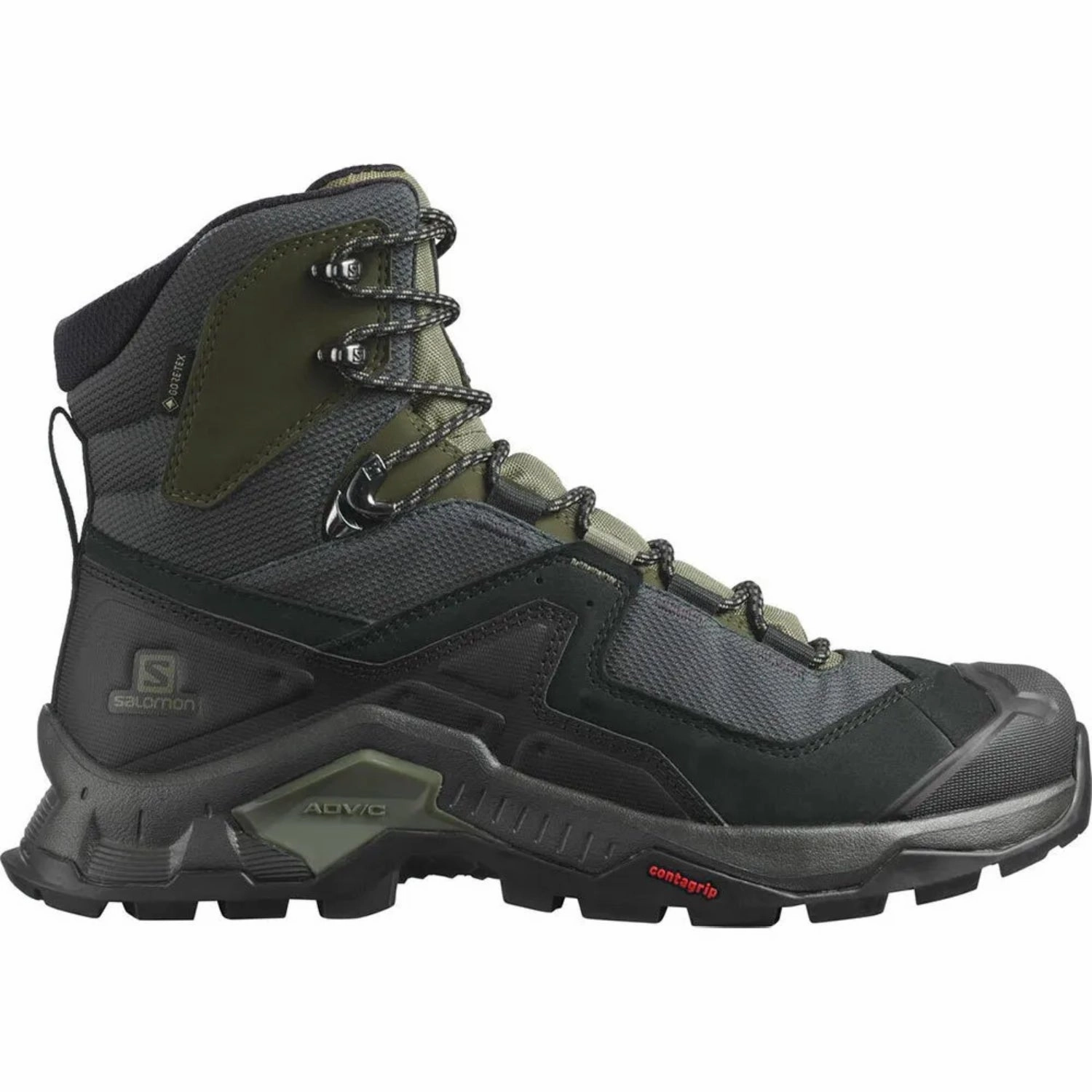 Salomon Men's QUEST ELEMENT GORE-TEX Leather Hiking Boots, Black / Deep Lichen Green / Olive Night On Cloudroam Waterproof Hiking Boots