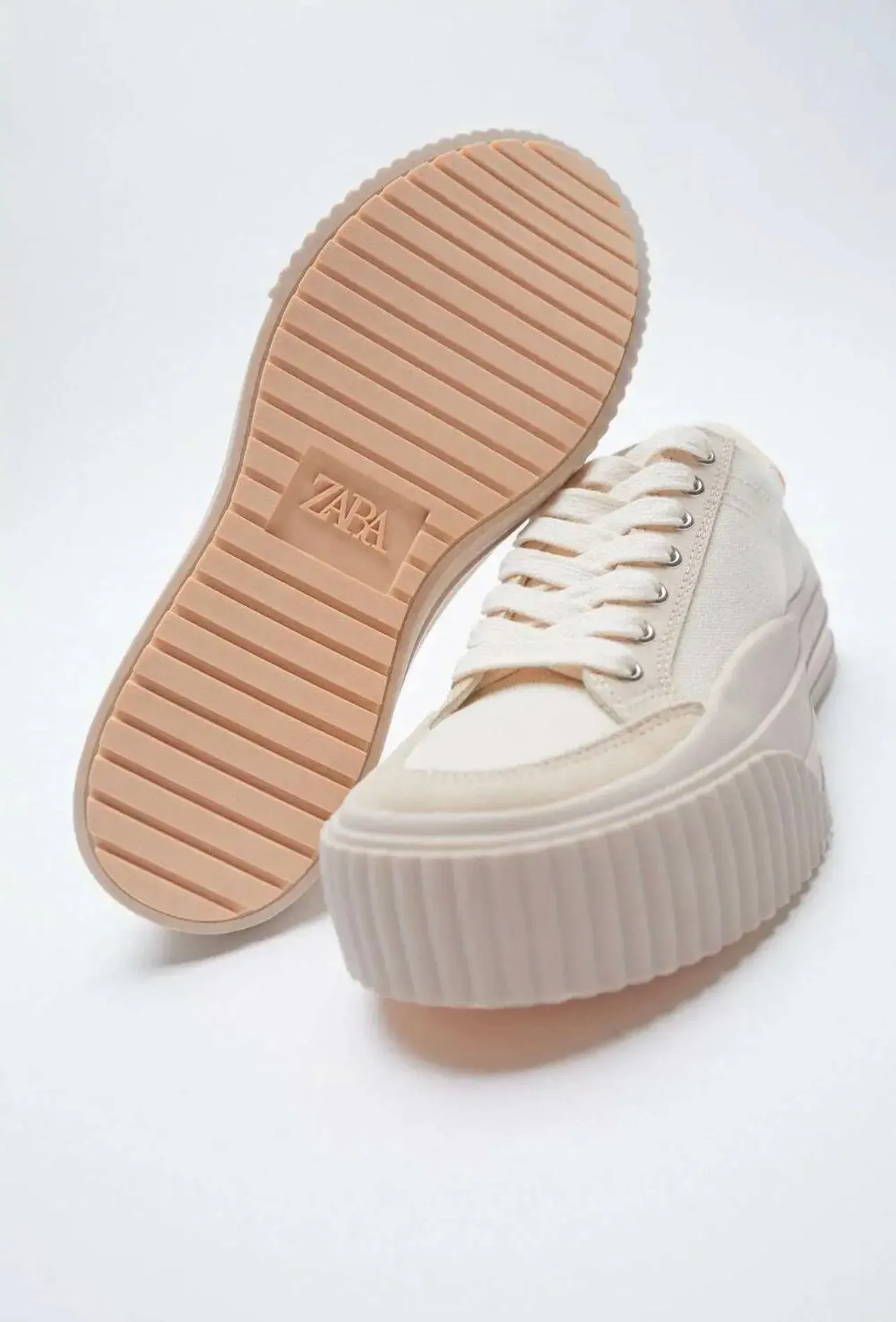 108 Sneakers Zara Beige Canvas And Suede Sneakers Size EU 39 NWOT