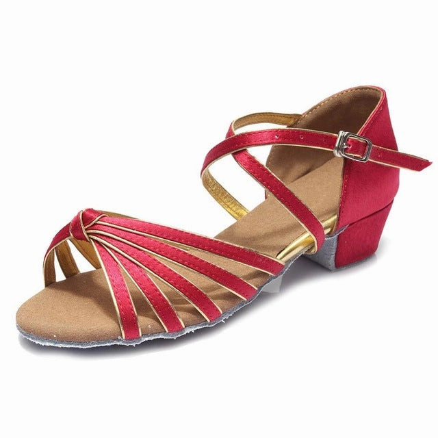 602 High quality new arrival wholesale girls Children/child/kids ballroom tango salsa latin dance shoes low heel shoes 12 colors