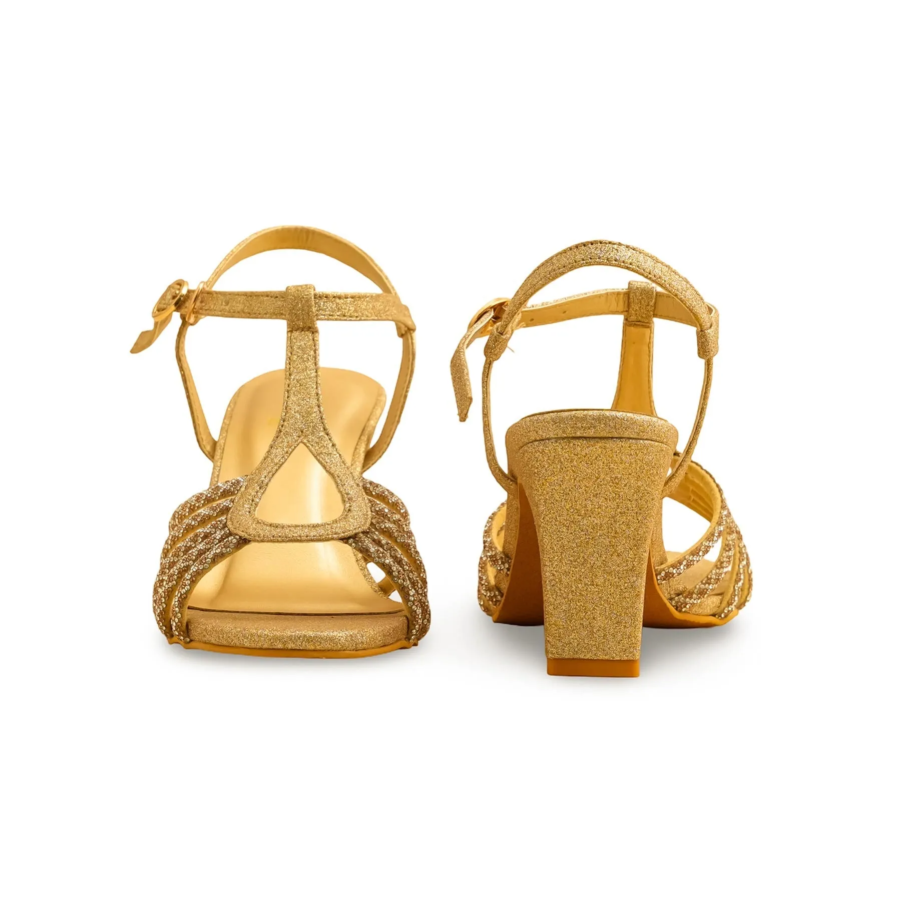 Golden Fancy Sandal For Ladies FN6131 Platform Wedge Slides