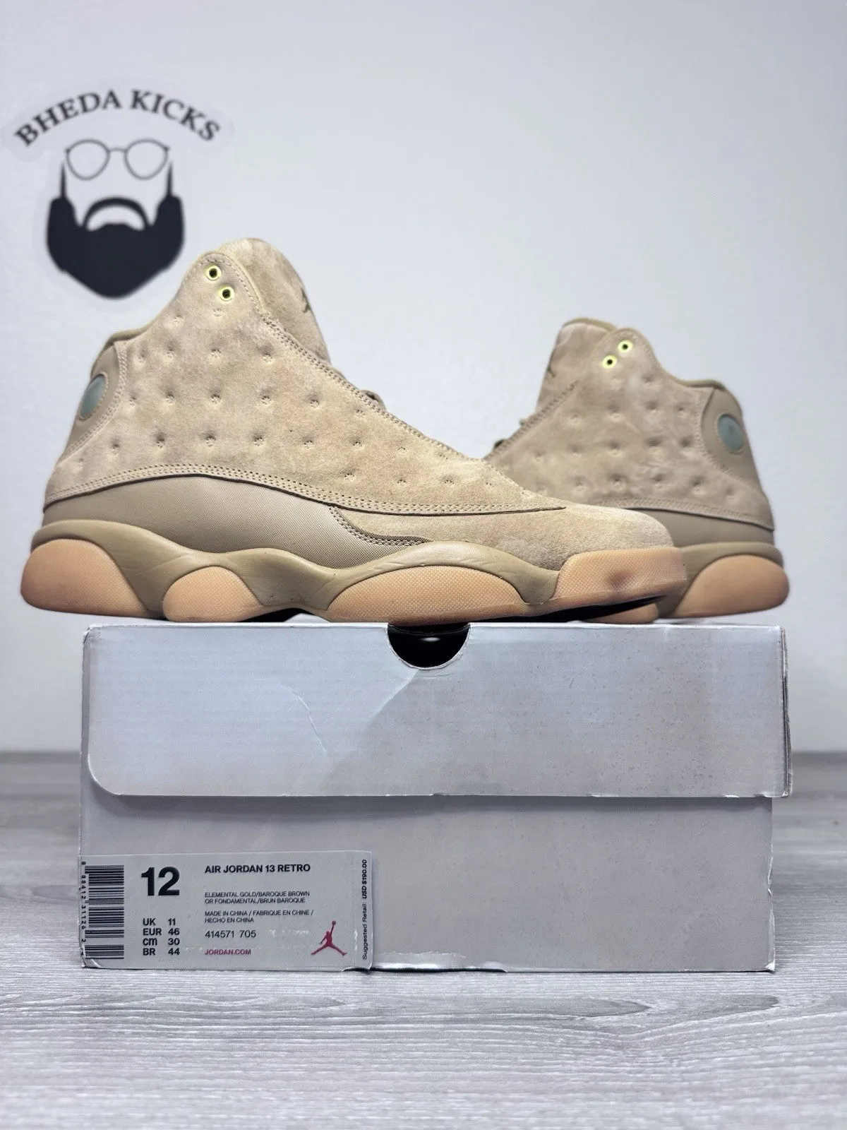 Sneakers Size 6 Size 12 - Nike Air Jordan 13 Wheat Men 414571-705 Brown Suede Basketball Shoes