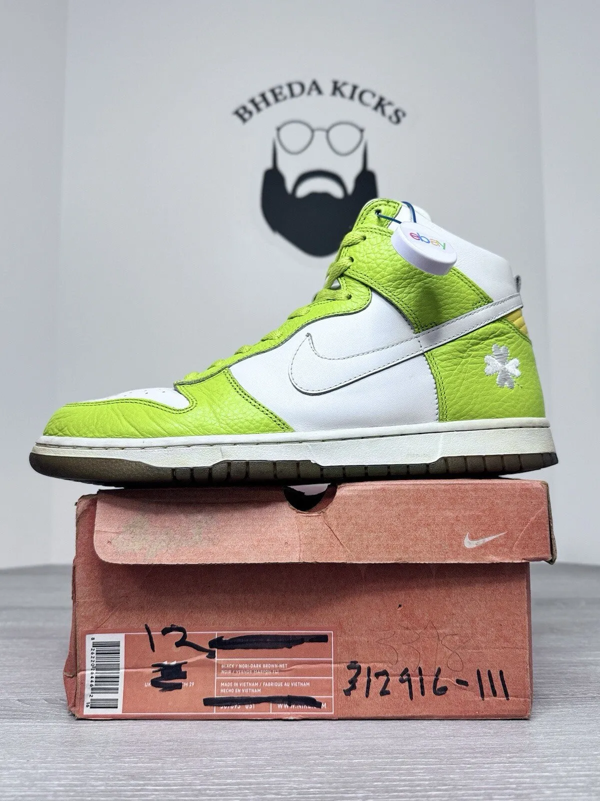 Size 12w (10.5 Men) - Nike Dunk High St Pattys Clover 2005 312916-111 Rare Og Barkley Sneakers