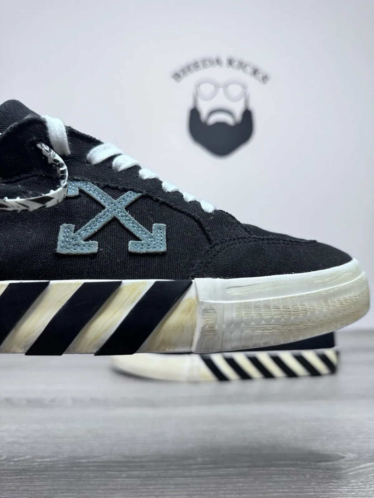 Size 44 EU (11 Men) - Off-White Vulcanized Low Canvas Black Blue White Dance Sneakers For Zumba